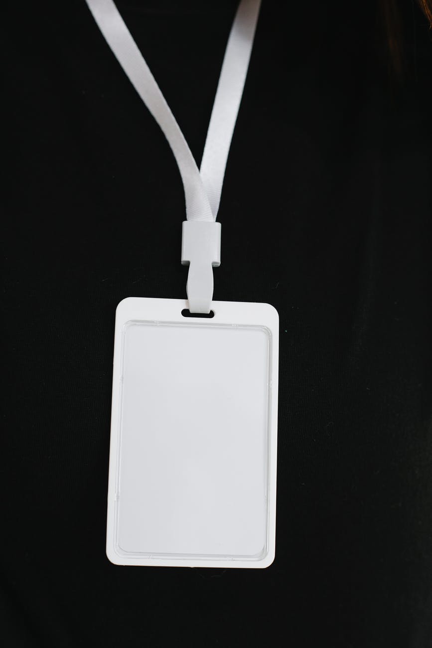 empty name tag on black background