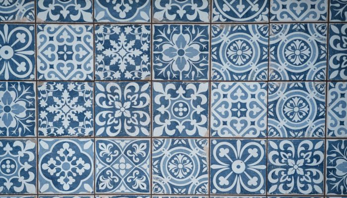 ceramic tile with oriental blue ornament